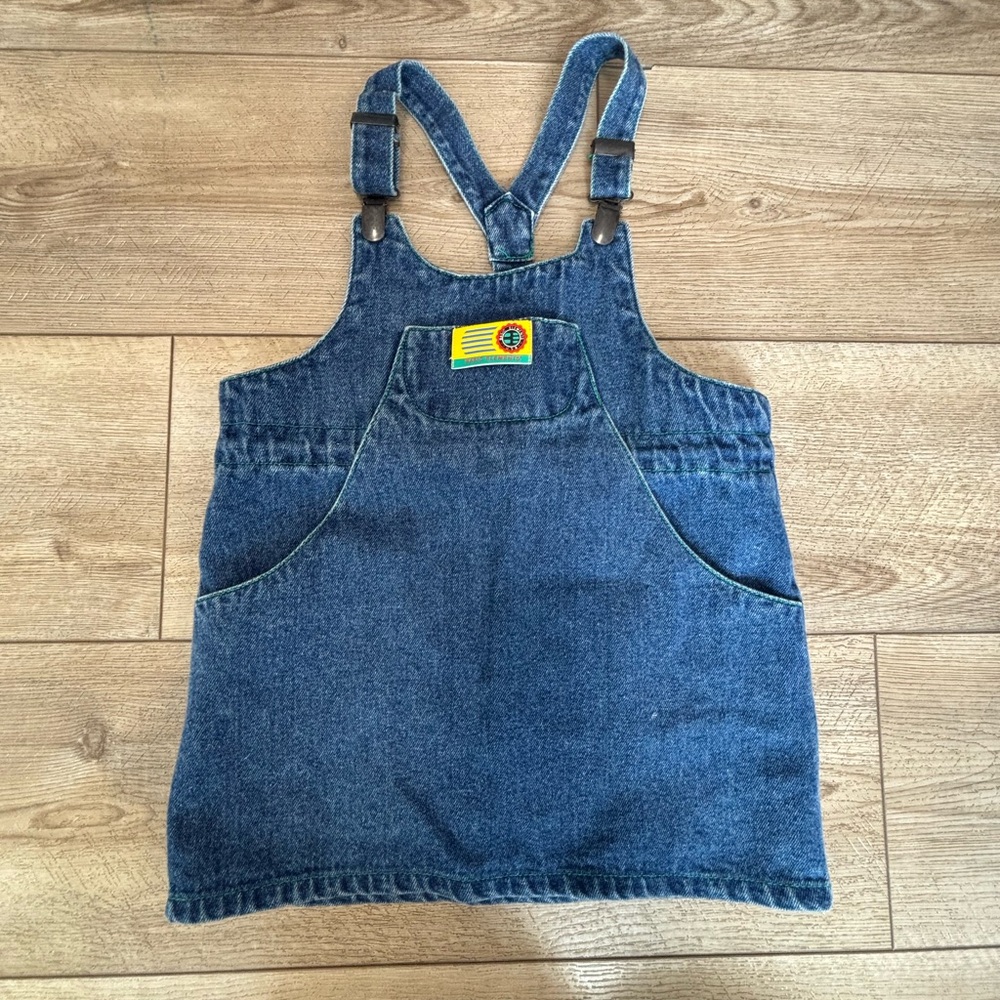 Vintage Girls Denim Overall Dress with Patch